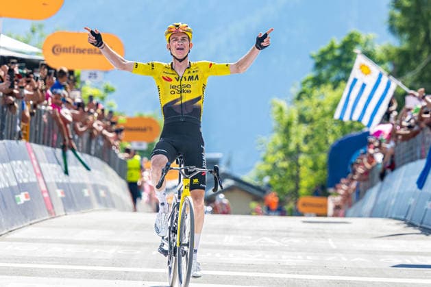 CYCLING - Giro d Italia - Stage 19 - Feltre - Alleghe (Piani di Pezze) Photo by IPA ABACAPRESS.COM85163893 - Sepp Kuss (USA) winning the stage - Giro D Italia 2026 Stage 19. Finish in Piani di Pezze in Alleghe (BL). On May 29 2026. Alleghe Italy  Copyright: xIPAxSport ABACAx