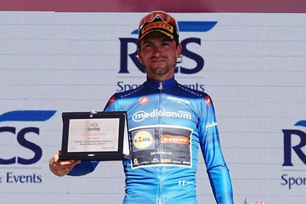 The blue jersey Italy™s Giulio Ciccone of Lidl-Trek Winner Cima Coppi Awards during Stage 19 of the Giro d™Italia from Feltre to Alleghe (Piani di Pezze ) Italy, Friday May 29, 2026  Copyright: xGianxMattiaxD Alberto LaPressex