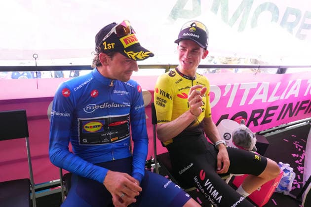 Italy™s Giulio Ciccone of Lidl-Trek and United States™ Sepp Kuss of Team Visma Lease A Bike during Stage 19 of the Giro d™Italia, from Feltre to Alleghe, Italy, Friday, May 29, 2026.  Copyright: xSimonexSpada LaPressex