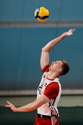 VOLLEYBALL - OEVV, AUT vs ESP, test match STEINBRUNN,AUSTRIA,29.MAY.26 - VOLLEYBALL - OEVV, Oesterreichischer Volleyball Verband, test match, Austria vs Spain. Image shows Mathaeus Jurkovics (AUT).  GEPAxpictures xKevinxKada