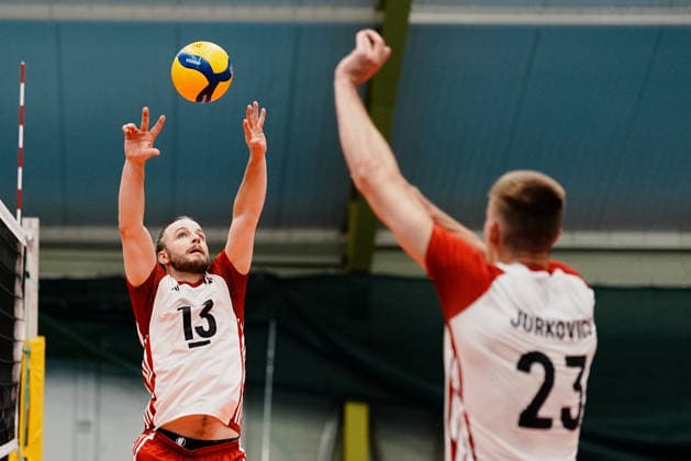 VOLLEYBALL - OEVV, AUT vs ESP, test match STEINBRUNN,AUSTRIA,29.MAY.26 - VOLLEYBALL - OEVV, Oesterreichischer Volleyball Verband, test match, Austria vs Spain. Image shows Max Thaller and Mathaeus Jurkovics (AUT).  GEPAxpictures xKevinxKada
