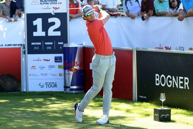 KITZBUEHEL, AUSTRIA - MAY 29: Tee-shot by CABRERA BELLO, Rafa (ESP) at the Austrian Alpine Open presented by Kitzbuehel Tirol, DP World TOUR, Round 2 on May 29, 2026 in Kitzbuehel, Austria.DP World Tour Austrian Alpine Open, Kitzbuehel, 29.05.2026 Tirol Austria Copyright: xPhotographer:xNilsxKoepkex