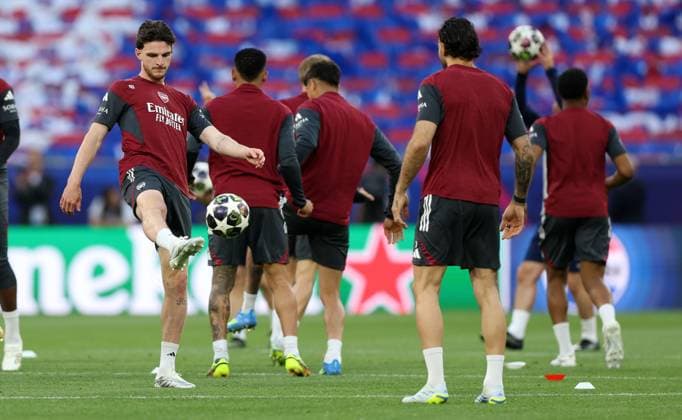 Declan Rice of Arsenal Arsenal Training Session, UEFA Champions League, Final, Football, Puskas Arena, Budapest, Hungary - 29 May 2026Budapest Puskas Arena Hungary EDITORIAL USE ONLY No use with unauthorised audio, video, data, fixture lists, club league logos or live services. Online in-match use limited to 120 images, no video emulation. No use in betting, games or single club league player publications.  Copyright: xKieranxMcManus Shutterstockx 16898278af