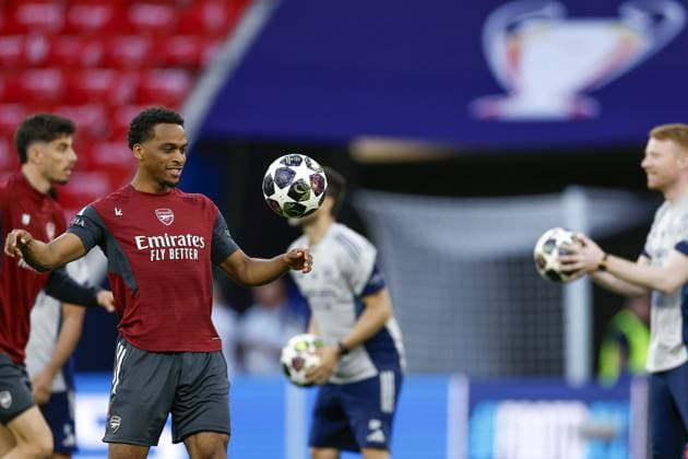 BUDAPEST - Jurrien Timber of Arsenal FC during the MD-1 training ahead of the UEFA Champions League final between Paris Saint-Germain and Arsenal FC at the Puskas Arena on 29 May 2026, Budapest, Hungary. MAURICE VAN STEEN ANP UEFA Champions League Final 2026 2025-2026 xVIxANPxSportx xMauricexvanxSteenxIVx 559609326 originalFilename: 559609326.jpg