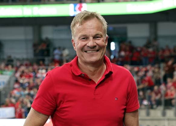 29 05 2026 Handball 1 Bundesliga DAIKIN HBL Season 2025 2026 33 Matchday HC Erlangen Metropolitan Region Nuremberg HCE Bergischer HC DaMa xdaxmax Dr Carsten Bissel Chairman of the Supervisory Board of HC Erlangen laughs laughter rejoices joy