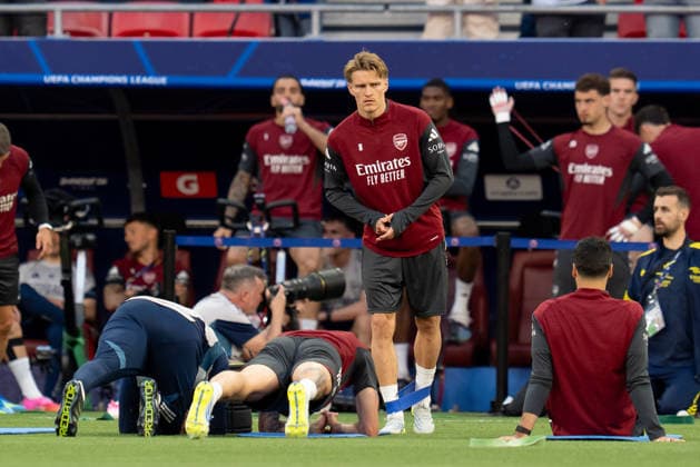 Arsenal FC Training Session - MD-1 UEFA Champions League Final Martin Odegaard of Arsenal FC looks on during the Arsenal FC Training Session ahead the UEFA Champions League Final match between Paris Saint-Germain Fc and Arsenal FC at Puskas Arena on May 29, 2026 in Budapest, Hungary Budapest Puskas Arena Hungary Hungary Copyright: xGiuseppexMaffiax 260529_UCL_Arsenal_TrainingSession_GM_07496
