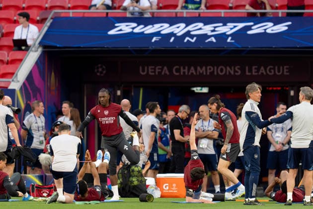 Arsenal FC Training Session - MD-1 UEFA Champions League Final Eberechi Eze of Arsenal FC during the Arsenal FC Training Session ahead the UEFA Champions League Final match between Paris Saint-Germain Fc and Arsenal FC at Puskas Arena on May 29, 2026 in Budapest, Hungary Budapest Puskas Arena Hungary Hungary Copyright: xGiuseppexMaffiax 260529_UCL_Arsenal_TrainingSession_GM_07574