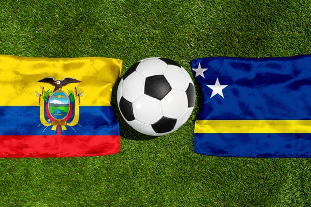 May 22, 2026: PHOTO MONTAGE, 2026 FIFA World Cup, WM, Weltmeisterschaft, Fussball National flags of Ecuador and Curacao with a soccer ball on a field. Stock image for the group stage match on June 21 at the 2026 FIFA World Cup *** FOTOMONTAGE, Fußball-Weltmeisterschaft 2026: Nationalflaggen von Ecuador und Curacao mit Fußball auf Rasen. Symbolbild zum WM-Gruppenspiel am 21 Juni bei der FIFA Fussball-Weltmeisterschaft 2026