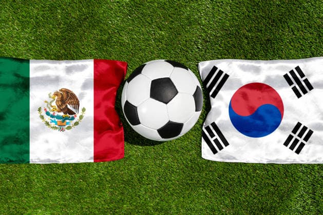 May 22, 2026: PHOTO MONTAGE, 2026 FIFA World Cup, WM, Weltmeisterschaft, Fussball National flags of Mexico and South Korea with a soccer ball on a field. Illustrative image for the group stage match on June 19 at the 2026 FIFA World Cup *** FOTOMONTAGE, Fußball-Weltmeisterschaft 2026: Nationalflaggen von Mexico und Südkorea mit Fußball auf Rasen. Symbolbild zum WM-Gruppenspiel am 19 Juni bei der FIFA Fussball-Weltmeisterschaft 2026