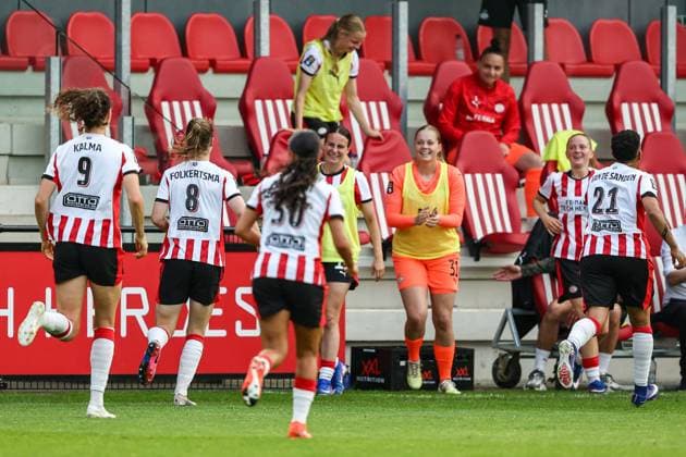 EINDHOVEN, 29-05-2026, Ten Cate Stadion De Herdgang , Dutch football Finale Eredivisie CUP season 2025 2026, Match between PSV - Ajax , picture shows , goal celebration by PSV player Sisca Folkertsma PSV - Ajax (women final)  x204037471x Copyright: