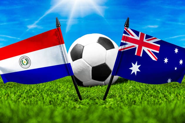 May 22, 2026: PHOTO MONTAGE, 2026 FIFA World Cup, WM, Weltmeisterschaft, Fussball National flags of Paraguay and Australia with a soccer ball on a field. Stock image for the group stage match on June 26 at the 2026 FIFA World Cup *** FOTOMONTAGE, Fußball-Weltmeisterschaft 2026: Nationalflaggen von Paraguay und Australien mit Fußball auf Rasen. Symbolbild zum WM-Gruppenspiel am 26 Juni bei der FIFA Fussball-Weltmeisterschaft 2026
