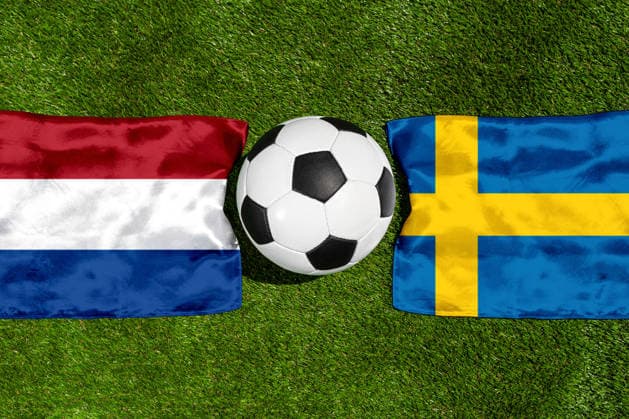 May 22, 2026: PHOTO MONTAGE, 2026 FIFA World Cup, WM, Weltmeisterschaft, Fussball National flags of the Netherlands and Sweden with a soccer ball on the field. Stock image for the group stage match on June 20 at the 2026 FIFA World Cup *** FOTOMONTAGE, Fußball-Weltmeisterschaft 2026: Nationalflaggen von Niederlande und Schweden mit Fußball auf Rasen. Symbolbild zum WM-Gruppenspiel am 20 Juni bei der FIFA Fussball-Weltmeisterschaft 2026
