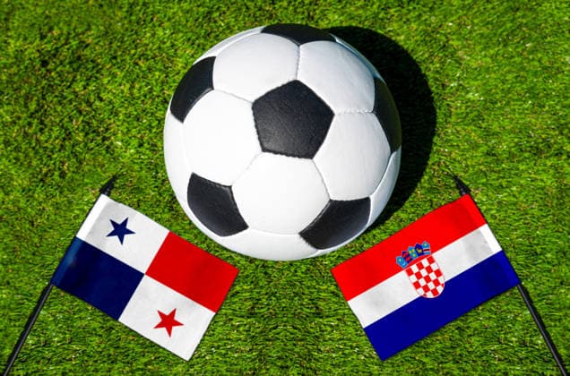 May 22, 2026: PHOTO MONTAGE, 2026 FIFA World Cup, WM, Weltmeisterschaft, Fussball National flags of Panama and Croatia with a soccer ball on a field. Stock image for the World Cup group stage match on June 24 at the 2026 FIFA World Cup *** FOTOMONTAGE, Fußball-Weltmeisterschaft 2026: Nationalflaggen von Panama und Kroatien mit Fußball auf Rasen. Symbolbild zum WM-Gruppenspiel am 24 Juni bei der FIFA Fussball-Weltmeisterschaft 2026