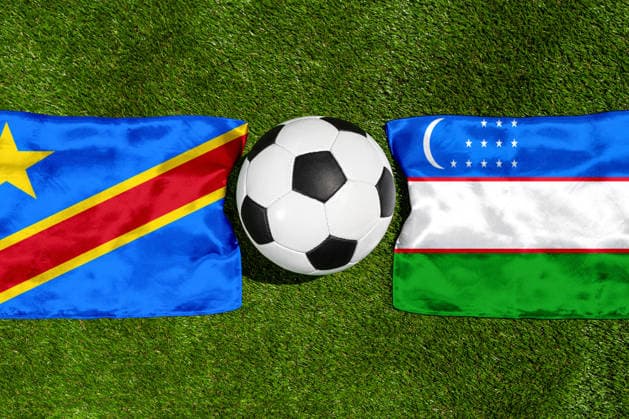 May 22, 2026: PHOTO MONTAGE, 2026 FIFA World Cup, WM, Weltmeisterschaft, Fussball National flags of Congo and Uzbekistan with a soccer ball on the field. Stock image for the group stage match on June 28 at the 2026 FIFA World Cup *** FOTOMONTAGE, Fußball-Weltmeisterschaft 2026: Nationalflaggen von Kongo und Usbekistan mit Fußball auf Rasen. Symbolbild zum WM-Gruppenspiel am 28 Juni bei der FIFA Fussball-Weltmeisterschaft 2026