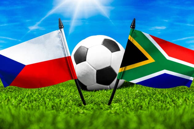 May 22, 2026: PHOTO MONTAGE, 2026 FIFA World Cup, WM, Weltmeisterschaft, Fussball National flags of the Czech Republic and South Africa with a soccer ball on the field. Stock image for the group stage match on June 18 at the 2026 FIFA World Cup *** FOTOMONTAGE, Fußball-Weltmeisterschaft 2026: Nationalflaggen von Tschechien und Südafrika mit Fußball auf Rasen. Symbolbild zum WM-Gruppenspiel am 18 Juni bei der FIFA Fussball-Weltmeisterschaft 2026
