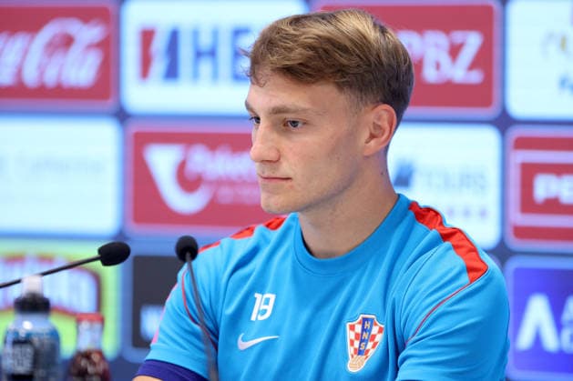 Ivor Pandur and Toni Fruk during press conference, PK, Pressekonferenz Toni Fruk speaks during a Croatia national football team press conference at the Rujevica Stadium in Rijeka, Croatia, on May 29, 2026, ahead of friendly matches against Belgium and Slovenia as part of the team s pre-World Cup training.  NelxPavletic PIXSELL