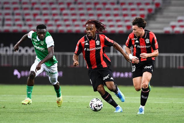 OGC Nice v AS Saint-Etienne - Ligue 1 McDonald s 2025 2026 - Relegation Promotion Playoffs 20 Tom LOUCHET (ogcn) - 11 Elye WAHI (ogcn) during the Ligue 1 Relegation Promotion Playoffs matchs between Nice and Saint-Etienne at Allianz Riviera on May 29, 2026 in Nice, France. Nice France  Copyright: xFEPx 776502581
