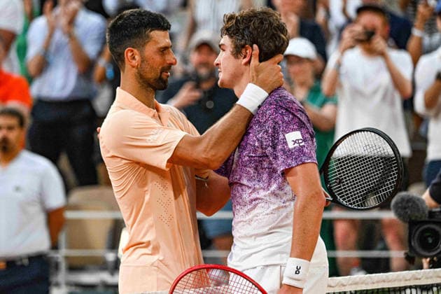 TENNIS : Roland Garros 2026 - Paris - 28 05 2026 Joao Fonseca (BRA) Novak Djokovic (SRB) ParisFrance  Copyright: xBaptistexAutissierx