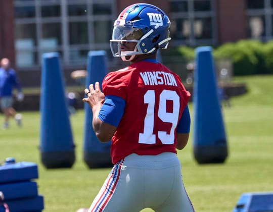 New York Giants quarterback Jameis Winston (19) during organized team activities at the Quest Diagnostics Training Center in East Rutherford, New Jersey on Friday, May 29, 2026. CSM East Rutherford United States - ZUMAc04_ 20260529_zma_c04_007 Copyright: xDuncanxWilliamsx