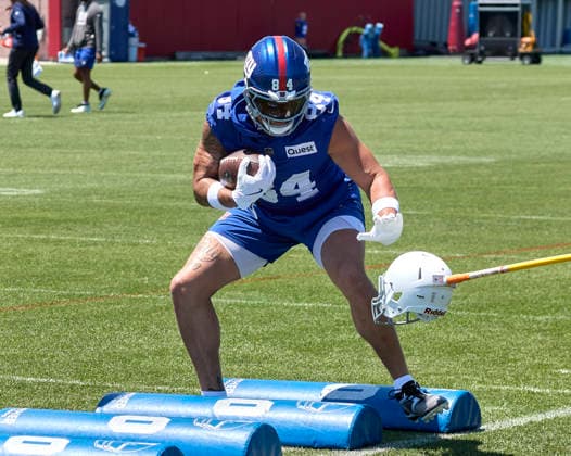 New York Giants tight end Theo Johnson (84) running drills during organized team activities at the Quest Diagnostics Training Center in East Rutherford, New Jersey on Friday, May 29, 2026. CSM East Rutherford United States - ZUMAc04_ 20260529_zma_c04_013 Copyright: xDuncanxWilliamsx