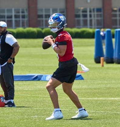 New York Giants quarterback Jaxson Dart (6) during organized team activities at the Quest Diagnostics Training Center in East Rutherford, New Jersey on Friday, May 29, 2026. CSM East Rutherford United States - ZUMAc04_ 20260529_zma_c04_023 Copyright: xDuncanxWilliamsx