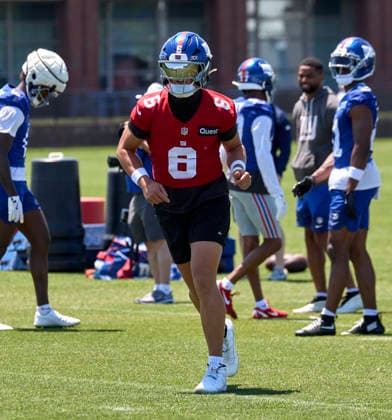 New York Giants quarterback Jaxson Dart (6) during organized team activities at the Quest Diagnostics Training Center in East Rutherford, New Jersey on Friday, May 29, 2026. CSM East Rutherford United States - ZUMAc04_ 20260529_zma_c04_025 Copyright: xDuncanxWilliamsx