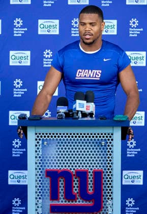 New York Giants linebacker Abdul Carter (3) address media during organized team activities at the Quest Diagnostics Training Center in East Rutherford, New Jersey on Friday, May 29, 2026. CSM East Rutherford United States - ZUMAc04_ 20260529_zma_c04_031 Copyright: xDuncanxWilliamsx