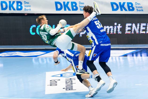 29 05 2026, GER, Handball, Men, Season 25 26, Daikin 1 Bl, 30 Matchday, ThSV Eisenach Fuechse Berlin Mathias Gidsel Fuechse Berlin , Justin Kurch ThSV Eisenach,52 , Tillman Leu ThSV Eisenach,99 99817 Eisenach Werner Assmann Halle Am Sportp Thueringen Germany