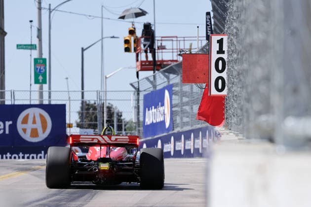 Mike Schumacher GER Honda 47 passes a red flag in 1 free practice Team Rahal Letterman Lanigan Racing, Detroit, Michigan, USA, 29 05 2026, Indycar Series, Interruption