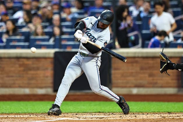 Miami Marlins v New York Mets - MLB, Baseball Herren, USA Miami Marlins player Xavier Edwards 9 triples during the third inning of a baseball game against the New York Mets at Citi Field in Corona, New York, on May 29, 2026. Flushing United States  Copyright: xGordonxDonovanx originalFilename:donovan-mlbmiami260529_npiR1.jpg