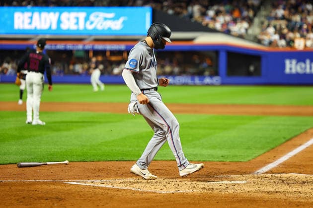 Miami Marlins v New York Mets - MLB, Baseball Herren, USA Miami Marlins player Joe Mack 80 scores during the fifth inning of a baseball game against the New York Mets at Citi Field in Corona, New York, on May 29, 2026. Flushing United States  Copyright: xGordonxDonovanx originalFilename:donovan-mlbmiami260529_npOzs.jpg