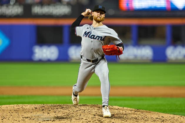 Miami Marlins v New York Mets - MLB, Baseball Herren, USA Miami Marlins starting pitcher Max Meyer 23 throws during the fifth inning of a baseball game against the New York Mets at Citi Field in Corona, New York, on May 29, 2026. Flushing United States  Copyright: xGordonxDonovanx originalFilename:donovan-mlbmiami260529_npO6C.jpg