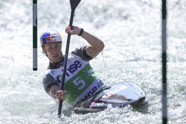 (260530) -- LJUBLJANA, May 30, 2026 -- Jakub Krejci of the Czech Republic competes during the men s kayak final at 2026 ICF Canoe Slalom World Cup Tacen in Ljubljana, Slovenia, May 29, 2026. (Photo by Xinhua) (SP)SLOVENIA-LJUBLJANA-CANOE SLALOM-ICF WORLD CUP TACEN-KAYAK ZeljkoxStevanic 