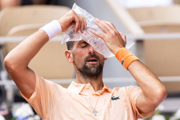 2026 French Open - Day Six Novak Djokovic reacts during his men s singles match against Joao Fonseca on day six of the French Open tennis tournament on Court Philippe Chatrier at the Roland-Garros Complex in Paris, France. Paris France  Copyright: xIbrahimxEzzatx originalFilename:ezzat-notitle260529_npdt4.jpg
