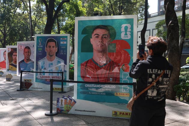 Mexico City continues its preparations to host 2026 FIFA World Cup, WM, Weltmeisterschaft, Fussball MEXICO CITY, MEXICO - MAY 29: A woman takes photos of an exhibition of large-scale Panini FIFA World Cup stickers on Paseo de la Reforma, in Mexico City, Mexico on May 29, 2026. Mexico City continues its preparation to host FIFA World Cup matches for the third time, having previously hosted the tournament in 1970 and 1986, as Mexico co-hosts the upcoming edition alongside the United States and Canada. Daniel Cardenas Anadolu Mexico City Mexico. Editorial use only. Please get in touch for any other usage.  Copyright: x2026xAnadoluxDanielxCardenasx