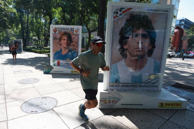 Mexico City continues its preparations to host 2026 FIFA World Cup, WM, Weltmeisterschaft, Fussball MEXICO CITY, MEXICO - MAY 29: A man walks past an exhibition of large-scale Panini FIFA World Cup stickers on Paseo de la Reforma, in Mexico City, Mexico on May 29, 2026. Mexico City continues its preparation to host FIFA World Cup matches for the third time, having previously hosted the tournament in 1970 and 1986, as Mexico co-hosts the upcoming edition alongside the United States and Canada. Daniel Cardenas Anadolu Mexico City Mexico. Editorial use only. Please get in touch for any other usage.  Copyright: x2026xAnadoluxDanielxCardenasx