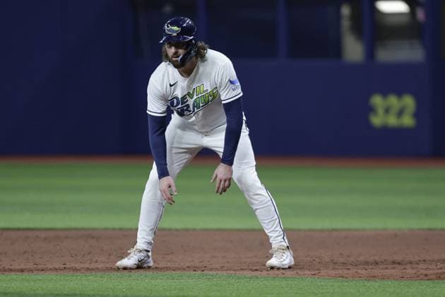 May 29, 2026, St. Petersburg, Florida, USA: Tampa Bay Rays right fielder Ryan Vilade (26) looks for an opportunity to steal a base against the Los Angeles Angel on Friday, May 29, 2026 in St. Petersburg. St. Petersburg USA - ZUMAs70_ 20260529_zan_s70_019 Copyright: xLuisxSantanax