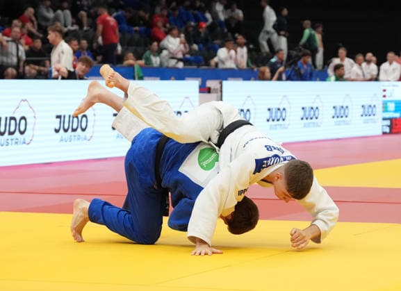 JUDO - EJU Junior European Cup GRAZ,AUSTRIA,30.MAY.26 - JUDO - EJU Junior European Cup. Image shows Christoph Gangl (AUT) vs Marko Vukoje (SRB).  GEPAxpictures xMichaelxRiedler