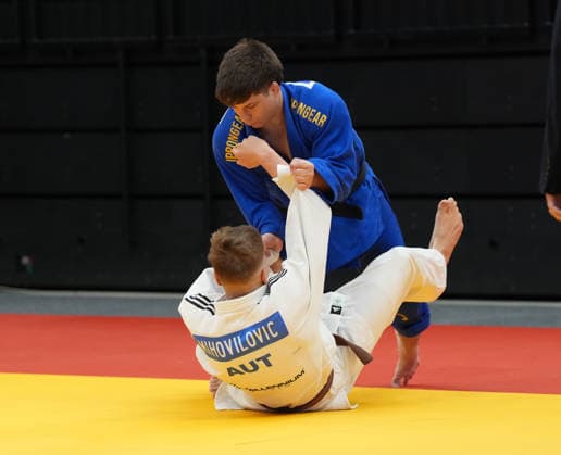 JUDO - EJU Junior European Cup GRAZ,AUSTRIA,30.MAY.26 - JUDO - EJU Junior European Cup. Image shows Martin Mihovilovic (AUT) vs Levente Raffay (HUN).  GEPAxpictures xMichaelxRiedler