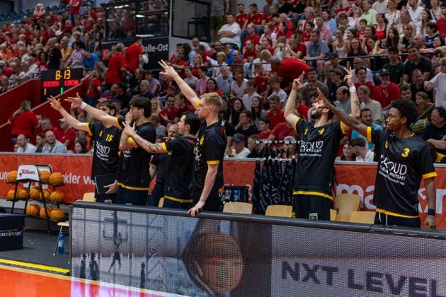 Nil Failenschmid Clavera Bozic Estriche Knights Kirchheim, 15 Nicholas Gerard Spinoso Bozic Estriche Knights Kirchheim, 13 Gian Bahattin Aydinoglu Bozic Estriche Knights Kirchheim, 04 Lukas Werner Zerner Bozic Estriche Knights Kirchheim, 10 Aeneas Jung Bozic Estriche Knights Kirchheim, 19 Charles Tyorne Harris Jr Bozic Estriche Knights Kirchheim, 03 GER, Giessen46ers vs Bozic Estriche Knights Kirchheim, BARMER 2 Basketball Bundesliga, Playoffs Semifinal Game 4, Season 2025 2026, 29 05 2026 GER, Giessen46ers vs Bozic Estriche Knights Kirchheim, BARMER 2 Basketball Bundesliga, Playoffs Semifinal Game 4, Season 2025 2026, 29 05 2026 Giessen Copyright: xEibner-Pressefoto NinaxSanderx EP_NSR
