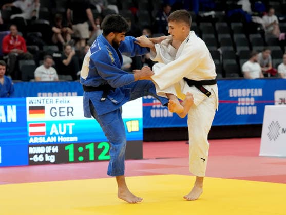 JUDO - EJU Junior European Cup GRAZ,AUSTRIA,30.MAY.26 - JUDO - EJU Junior European Cup. Image shows Hozan Arslan (AUT) vs Felix Winter (GER).  GEPAxpictures xMichaelxRiedler