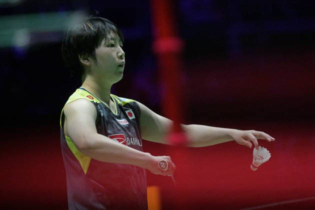 (260530) -- BADMINTON, May 30, 2026 -- Yamaguchi Akane serves during the women s singles semifinal between Wang Zhiyi of China and Yamaguchi Akane of Japan at the Singapore Badminton Open 2026 in Singapore on May 30, 2026. (Photo by Xinhua) (SP)SINGAPORE-BADMINTON-SINGAPORE OPEN-WOMEN S SINGLES ThenxChihxWey 