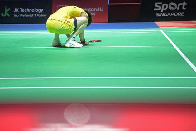 (260530) -- BADMINTON, May 30, 2026 -- Wang Zhiyi reacts during the women s singles semifinal between Wang Zhiyi of China and Yamaguchi Akane of Japan at the Singapore Badminton Open 2026 in Singapore on May 30, 2026. (Photo by Xinhua) (SP)SINGAPORE-BADMINTON-SINGAPORE OPEN-WOMEN S SINGLES ThenxChihxWey 