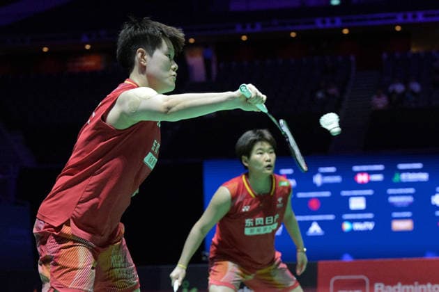 (260530) -- SINGAPORE, May 30, 2026 -- Liu Shengshu(L) Tan Ning compete during women s doubles semifinal match between Liu Shengshu Tan Ning of China and Baek Ha-na Lee So-hee of South Korea at the Singapore Badminton Open 2026 in Singapore on May 30, 2026. (Photo by Xinhua) (SP)SINGAPORE-BADMINTON-SINGAPORE OPEN-WOMEN S DOUBLES ThenxChihxWey 