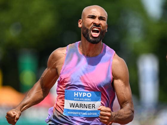 ATHLETICS - Hypomeeting Goetzis 2026 GOETZIS,AUSTRIA,30.MAY.26 - ATHLETICS - World Athletics Combined Events Tour, Hypomeeting, decathlon, 100m. Image shows the rejoicing of Damian Warner (CAN).  GEPAxpictures xOliverxLerch