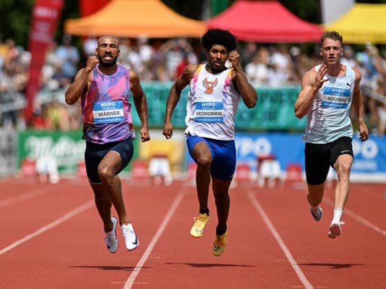 ATHLETICS - Hypomeeting Goetzis 2026 GOETZIS,AUSTRIA,30.MAY.26 - ATHLETICS - World Athletics Combined Events Tour, Hypomeeting, decathlon, 100m. Image shows Damian Warner (CAN), Hakim McMorris (USA) and Sven Roosen (NED).  GEPAxpictures xOliverxLerch