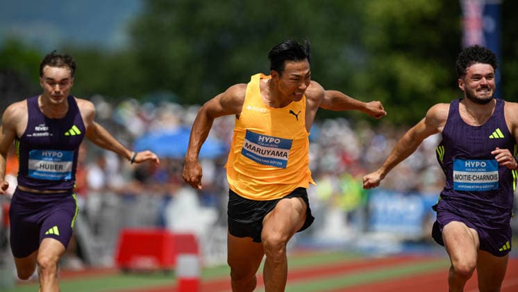 ATHLETICS - Hypomeeting Goetzis 2026 GOETZIS,AUSTRIA,30.MAY.26 - ATHLETICS - World Athletics Combined Events Tour, Hypomeeting, decathlon, 100m. Image shows Andrin Huber (SUI), Yuma Mauyama (JPN) and Maxime Moitie-Charnois (FRA).  GEPAxpictures xOliverxLerch