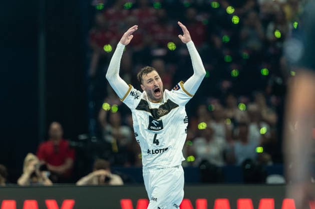Domagoj Duvnjak THW Kiel celebrates during the handball semi final of the Winamax EHF Finals 2026 between Montpellier Handball and THW Kiel at Barclays Arena on May 30, 2026 in Hamburg, Germany