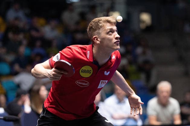 Anton Kaellberg SWE, Borussia Duesseldorf serve during the semifinal matches Borussia Düsseldorf TTC Schwalbe of the Liebherr TTBL Final4 at the Süwag Energie ARENA on May 30, 2026, in Frankfurt, Germany Copyright: JoaquimxFerreira