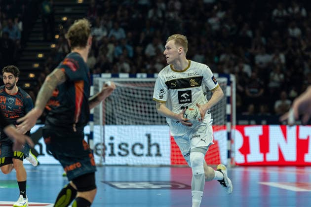 Eric Johansson THW Kiel ^ia during the handball semi final of the Winamax EHF Finals 2026 between Montpellier Handball and THW Kiel at Barclays Arena on May 30, 2026 in Hamburg, Germany